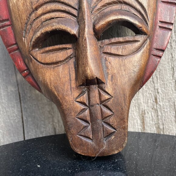 Horned Demon Decorative Tribal Face Mask Hand Carved Wooden - Picture 7 of 8